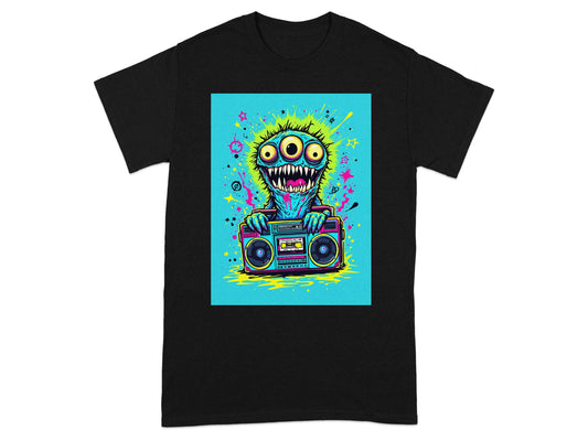 Crazy Cartoon Monster with Boombox Graphic T-shirt product