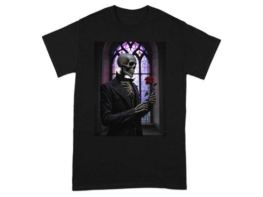Skeleton Holding a Red Rose Graphic T-Shirt product type